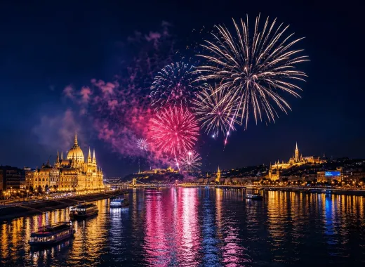 Crucero de fuegos artificiales con cena de gala de 4 platos y espectáculo de piano